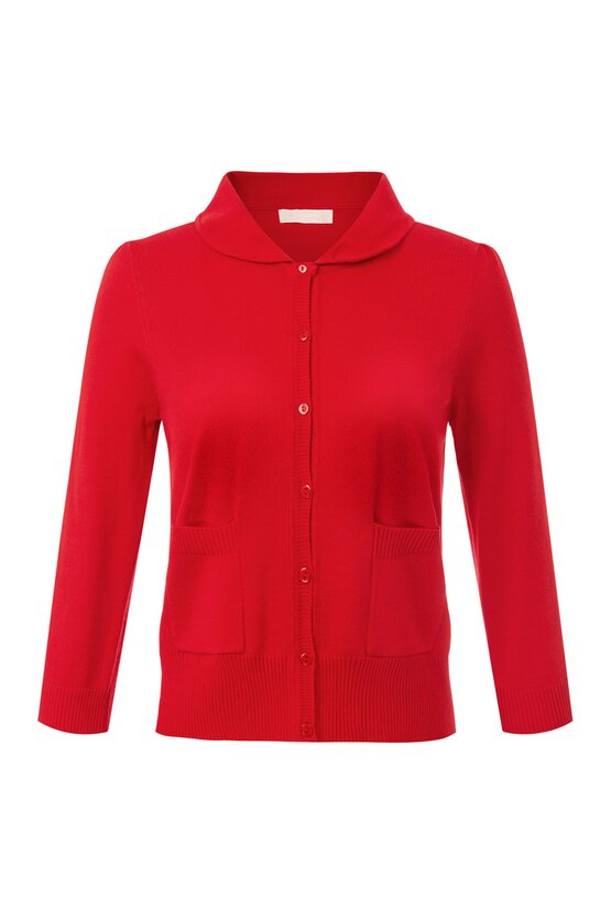 Cardigan rosu cu guler 5984