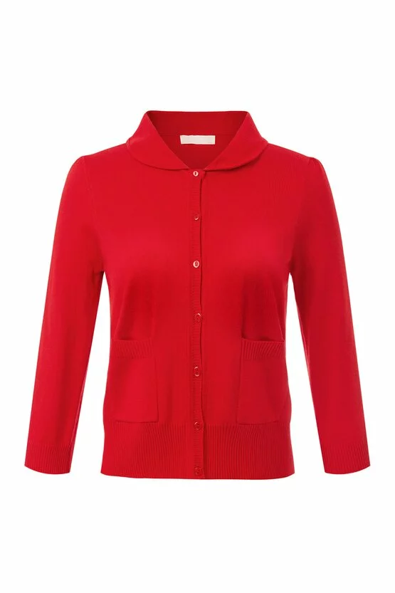 Cardigan rosu cu guler 5984