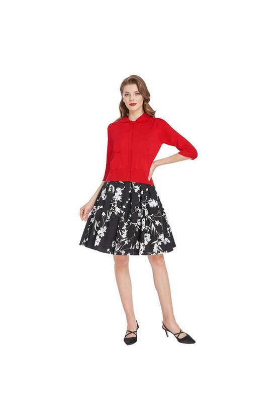 Cardigan rosu cu guler 5990