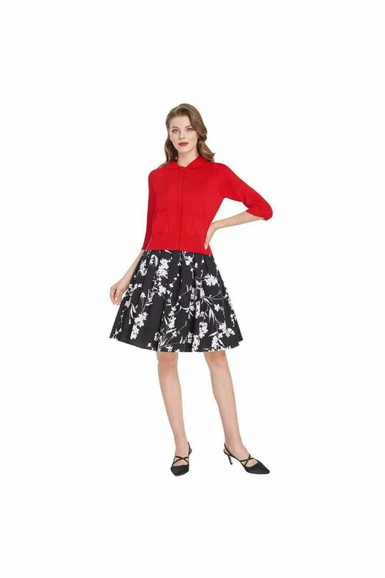 Cardigan rosu cu guler 5990