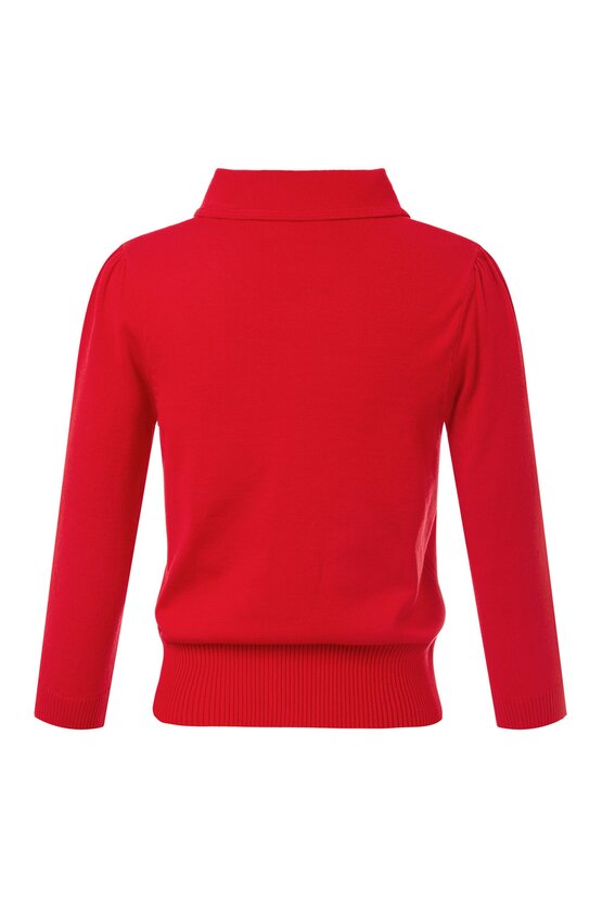 Cardigan rosu cu guler 5993