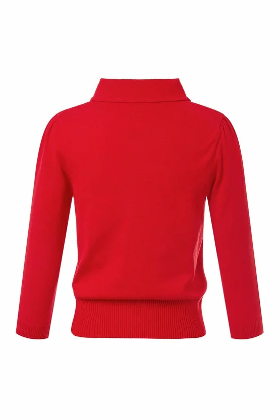Cardigan rosu cu guler 5993