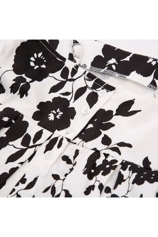 Rochie Clara alba cu flori negre 5198