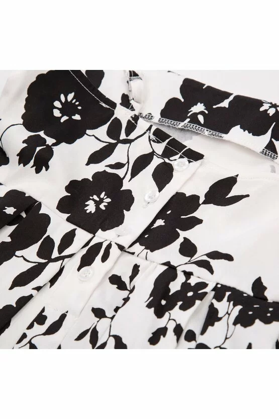 Rochie Clara alba cu flori negre 5198