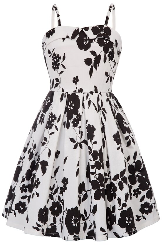 Rochie Clara alba cu flori negre 5207
