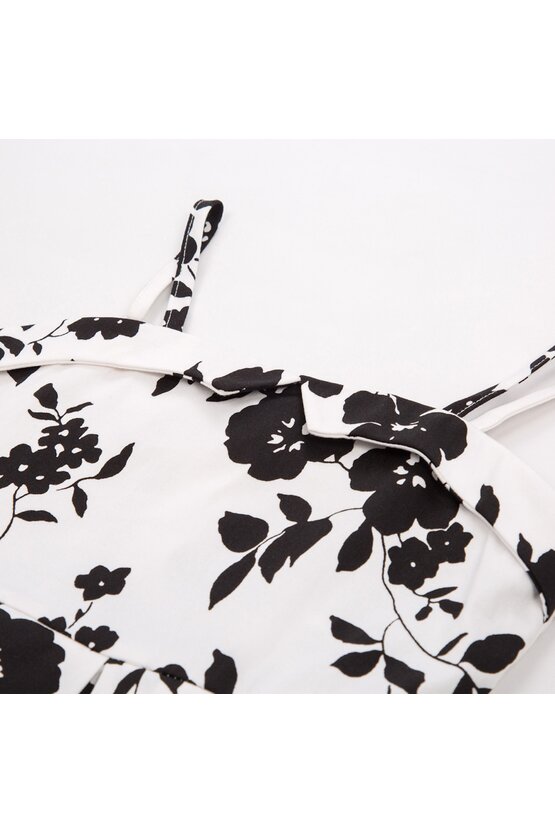 Rochie Clara alba cu flori negre 5219
