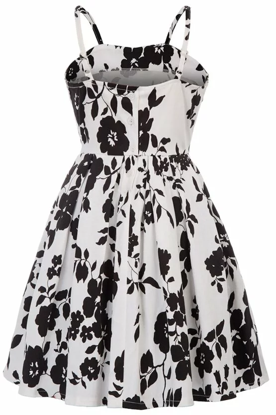 Rochie Clara alba cu flori negre 5222