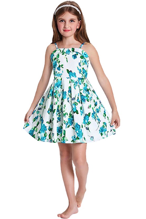 Rochie Clara cu flori verzi albastre 5243