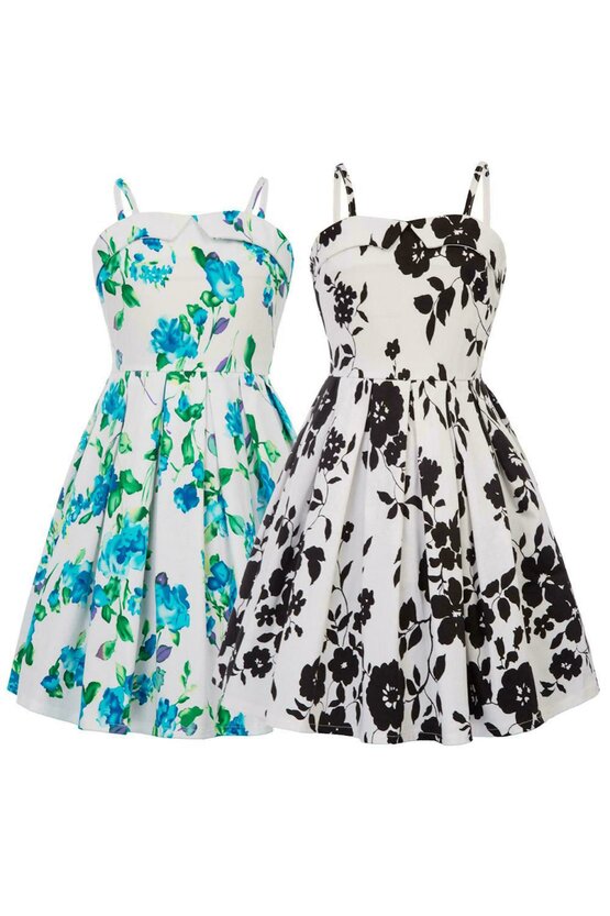 Rochie Clara cu flori verzi albastre 5255
