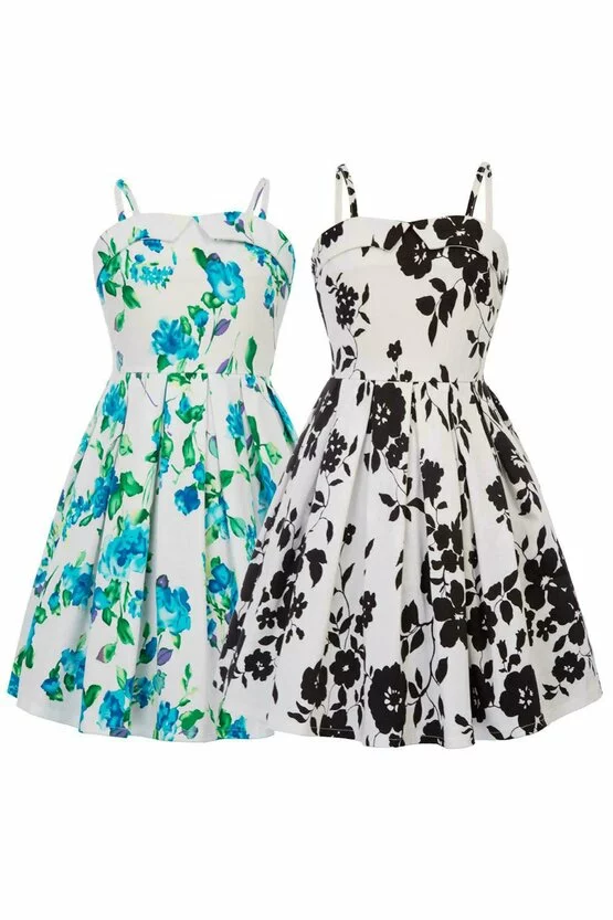 Rochie Clara cu flori verzi albastre 5255