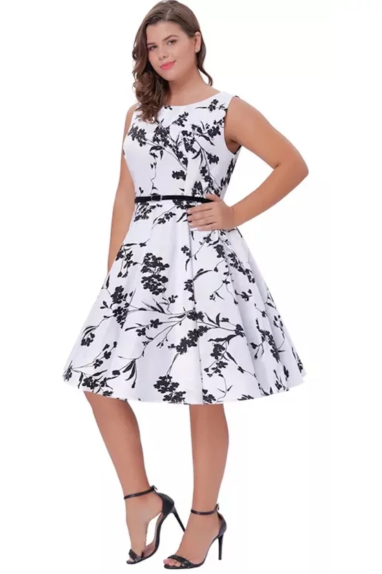Rochie Cleo albă cu flori negre 7244