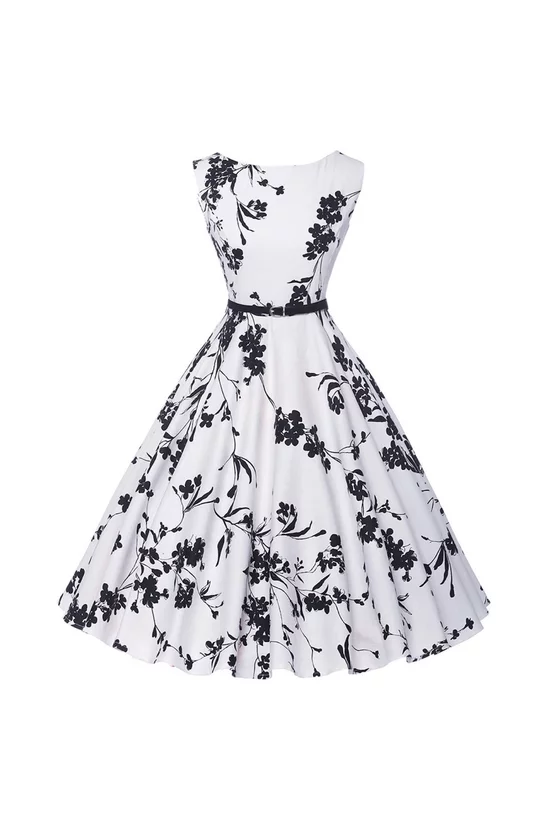 Rochie Cleo albă cu flori negre 7247