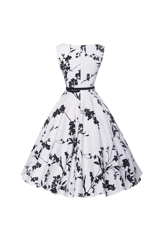 Rochie Cleo albă cu flori negre 7253