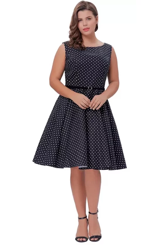Rochie Cleo neagră cu buline albe 7208
