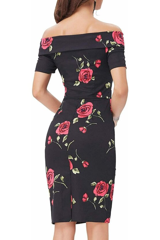 Rochie Elena negru floral 2708