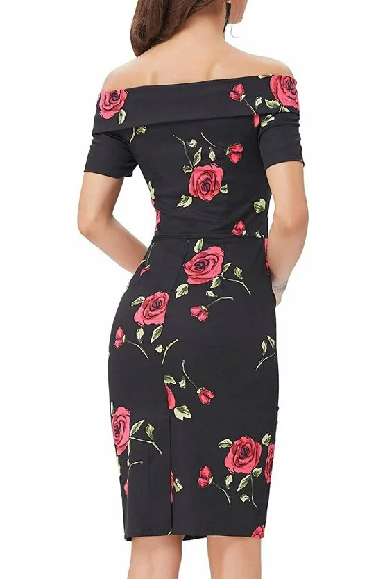 Rochie Elena negru floral 2708