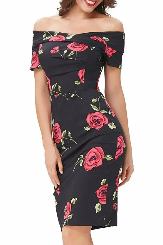 Rochie Elena negru floral 2711