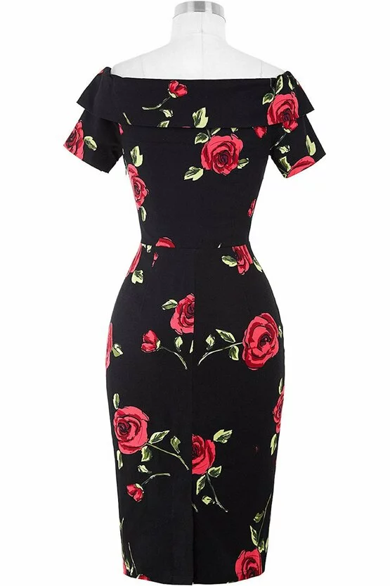 Rochie Elena negru floral 2714