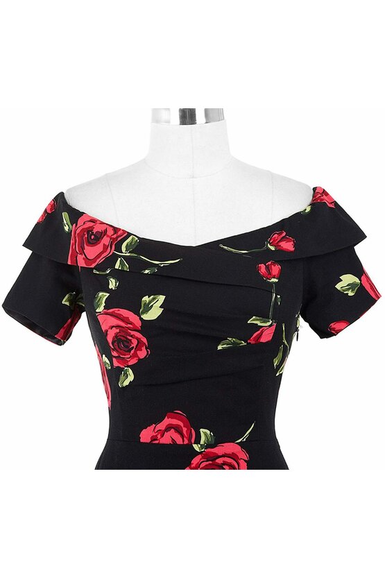 Rochie Elena negru floral 2723