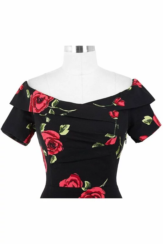 Rochie Elena negru floral 2723