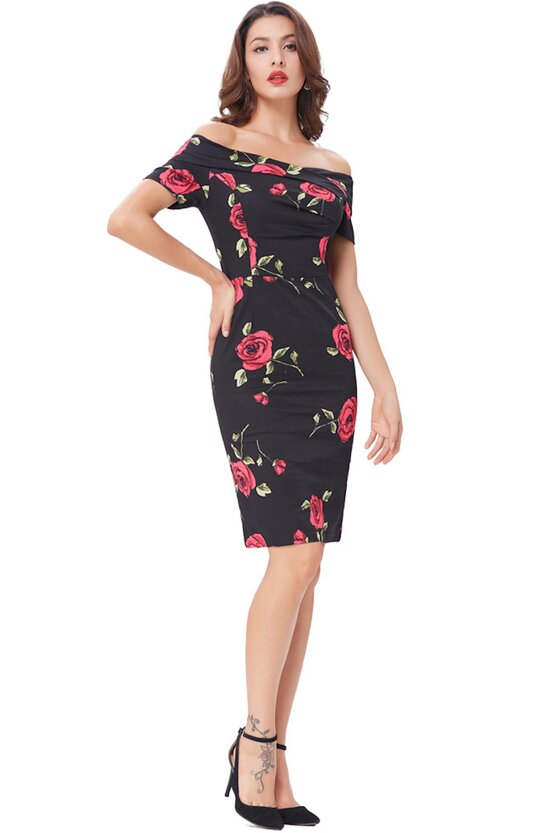 Rochie Elena negru floral 2726