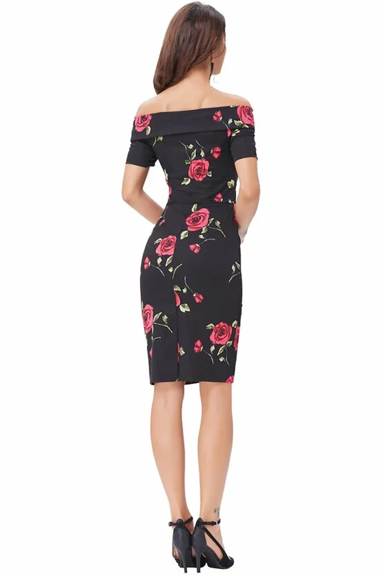 Rochie Elena negru floral 2732