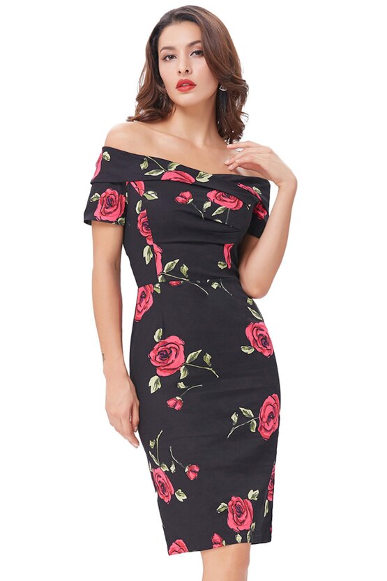 Rochie Elena negru floral 2738