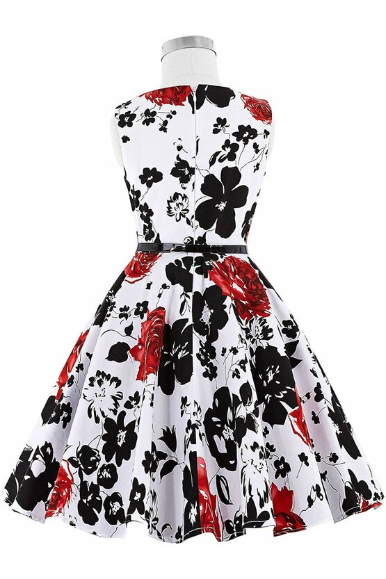 Rochie Ioana cu flori negre si rosii 5318