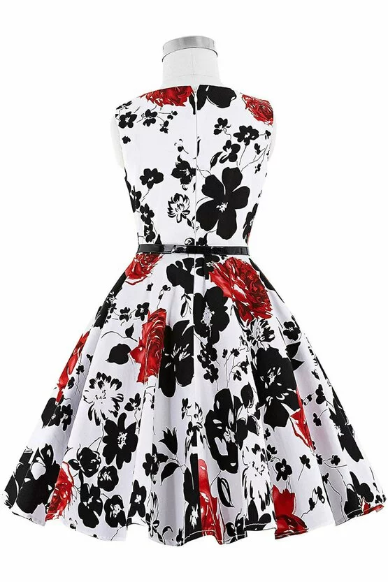 Rochie Ioana cu flori negre si rosii 5318