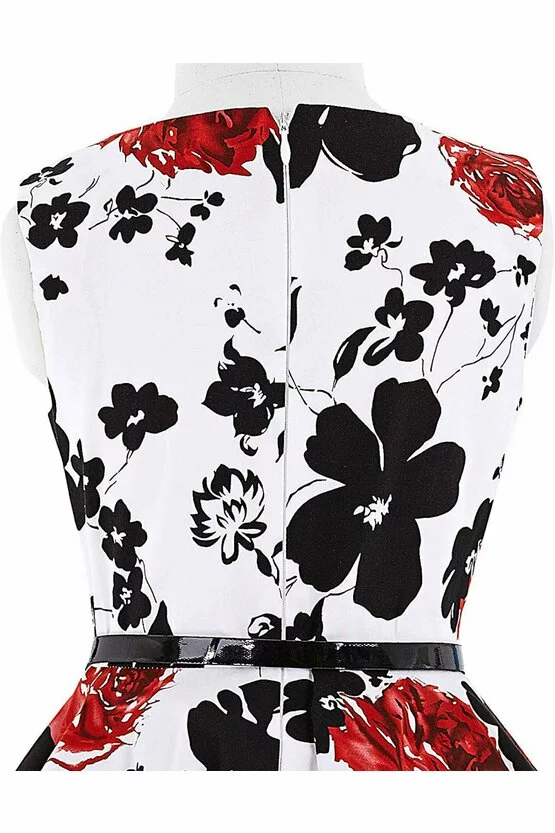 Rochie Ioana cu flori negre si rosii 5324