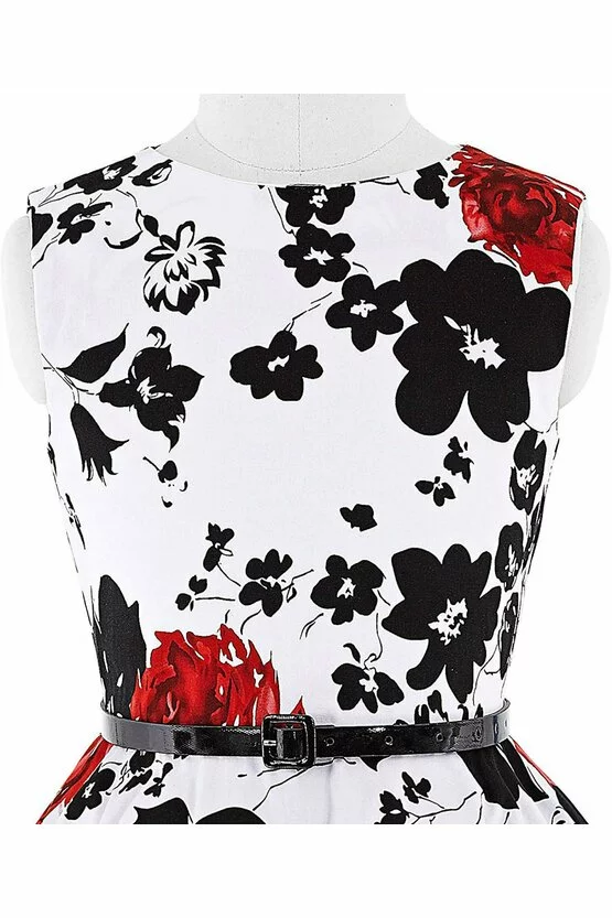 Rochie Ioana cu flori negre si rosii 5330