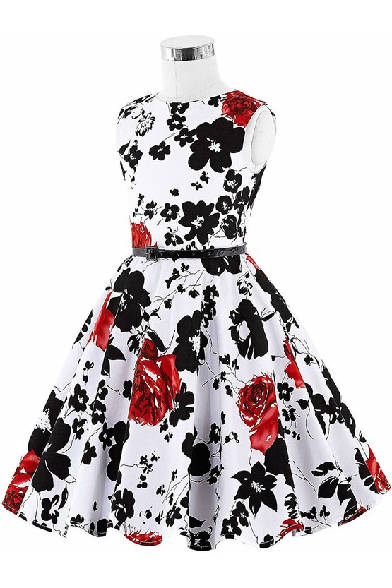Rochie Ioana cu flori negre si rosii 5333