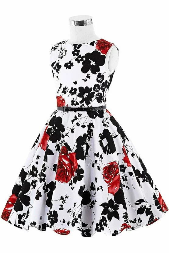 Rochie Ioana cu flori negre si rosii 5333