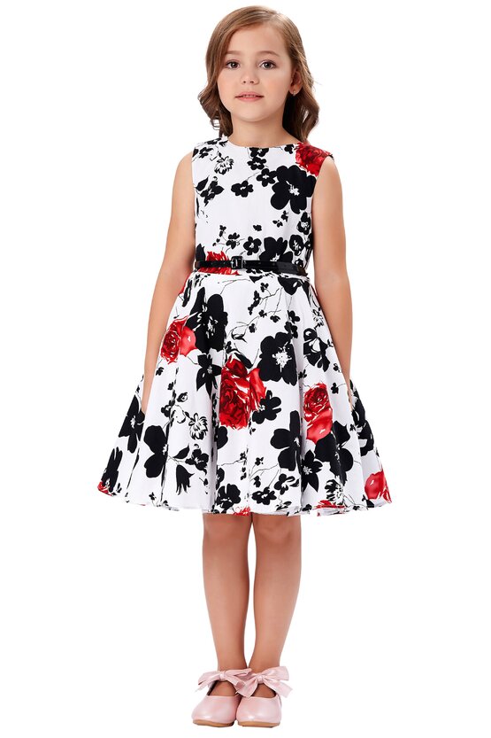 Rochie Ioana cu flori negre si rosii 5426
