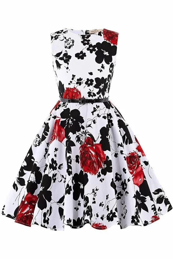 Rochie Ioana cu flori negre si rosii 5918