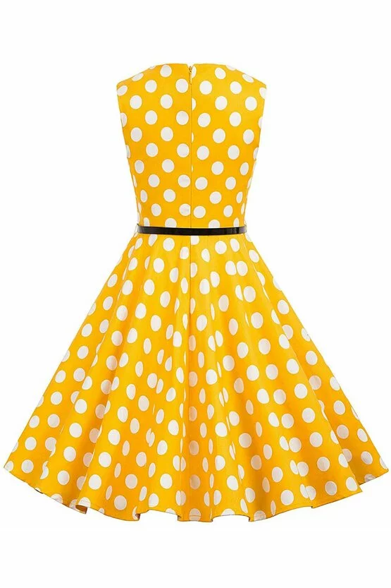 Rochie Ioana galbena cu buline albe 5354