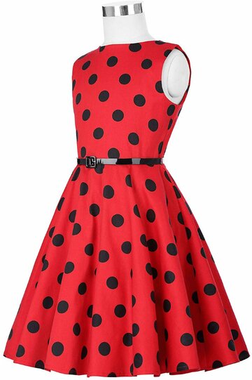Rochie Ioana rosie cu buline negre