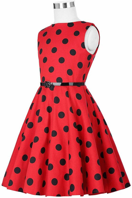Rochie Ioana rosie cu buline negre 5402