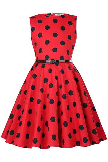 Rochie Ioana rosie cu buline negre