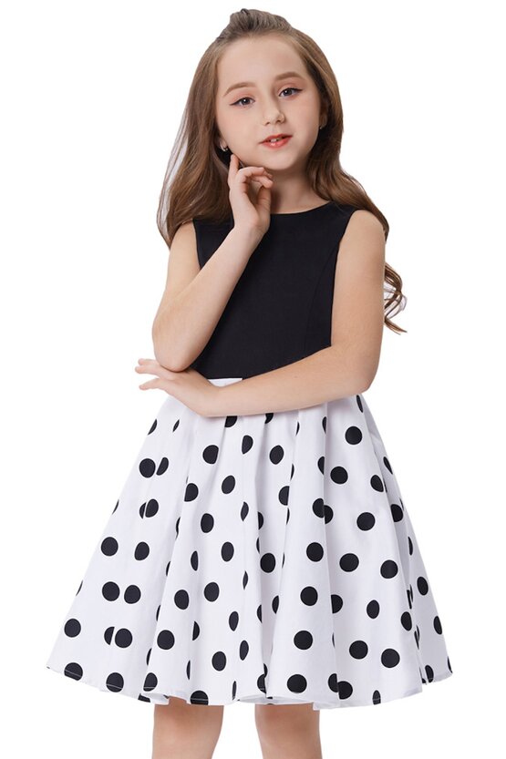 Rochie Karina alba cu buline negre 5087