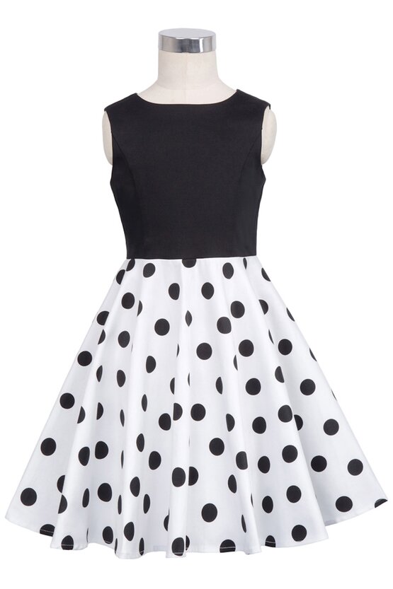 Rochie Karina alba cu buline negre 5099