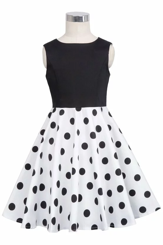 Rochie Karina alba cu buline negre 5099