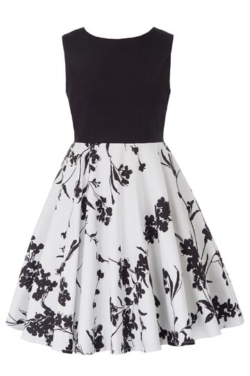 Rochie Karina alba cu flori negre