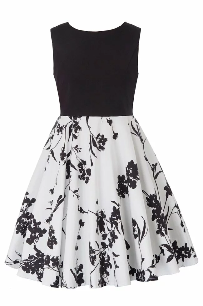 Rochie Karina alba cu flori negre