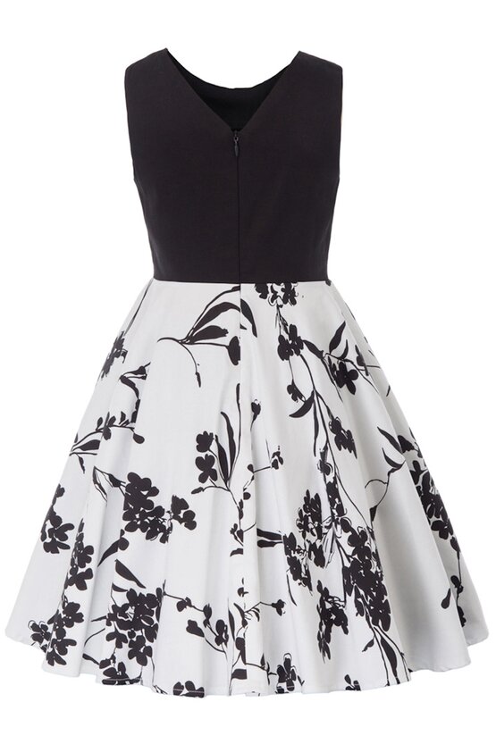 Rochie Karina alba cu flori negre 5162