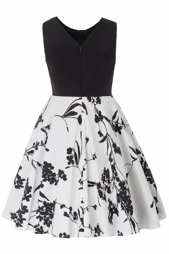 Rochie Karina alba cu flori negre 5162
