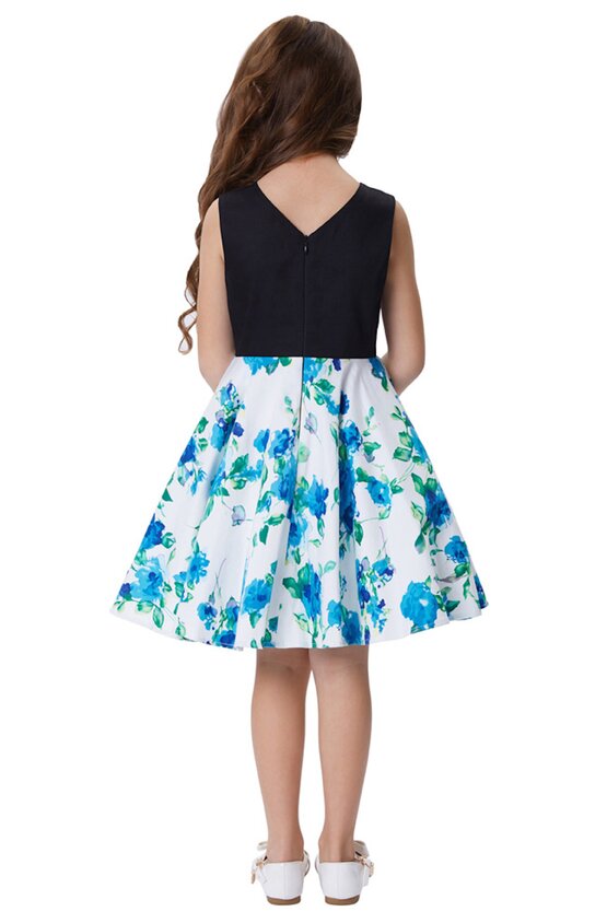Rochie Karina alba cu flori verzi-albastre 5132