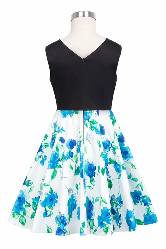 Rochie Karina alba cu flori verzi-albastre 5135