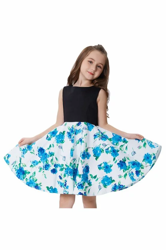 Rochie Karina alba cu flori verzi-albastre 5138