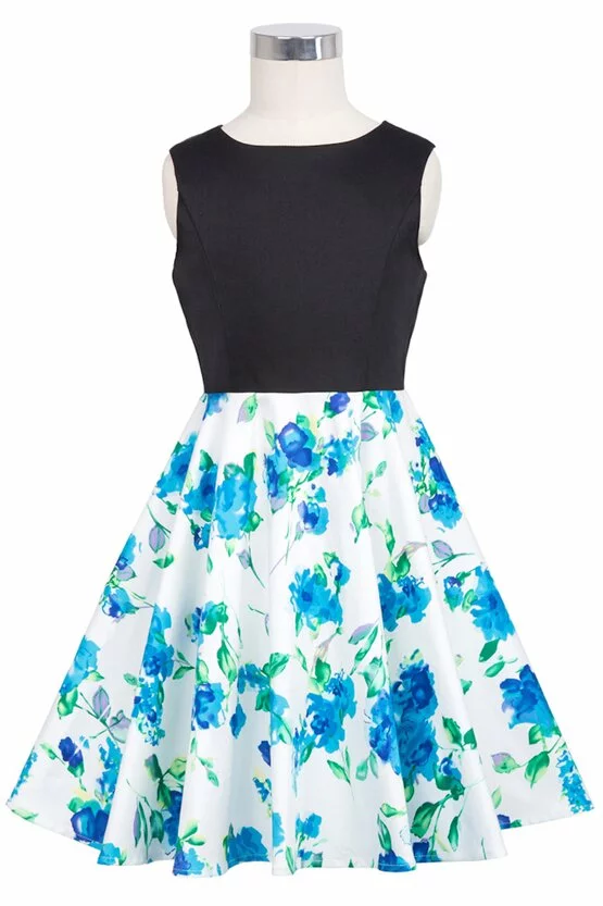 Rochie Karina alba cu flori verzi-albastre 5153